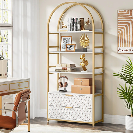 Edex Bookcases with 2 Drawers & 4-Tier Shelves Rack